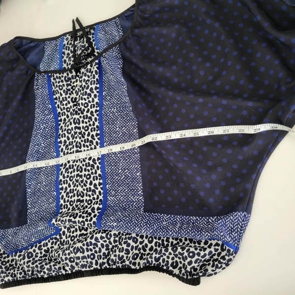 Express Blue Black Leopard Animal Print Blouse Dolman Sleeve Keyhole Top Size M - Picture 8 of 9